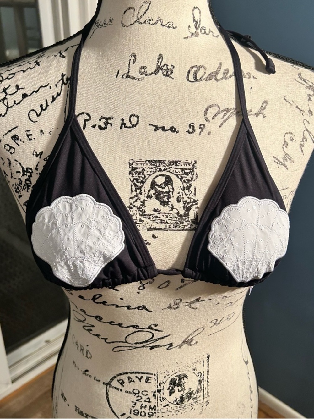 L space Bikini Top with White Shell Appliqué swim top only